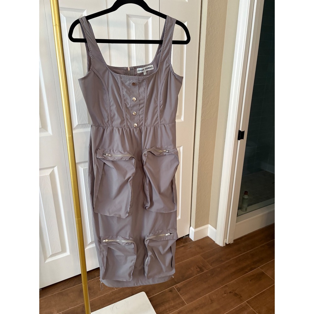 Almost Famous Utility Cargo Grey Midi Dress Streetwear